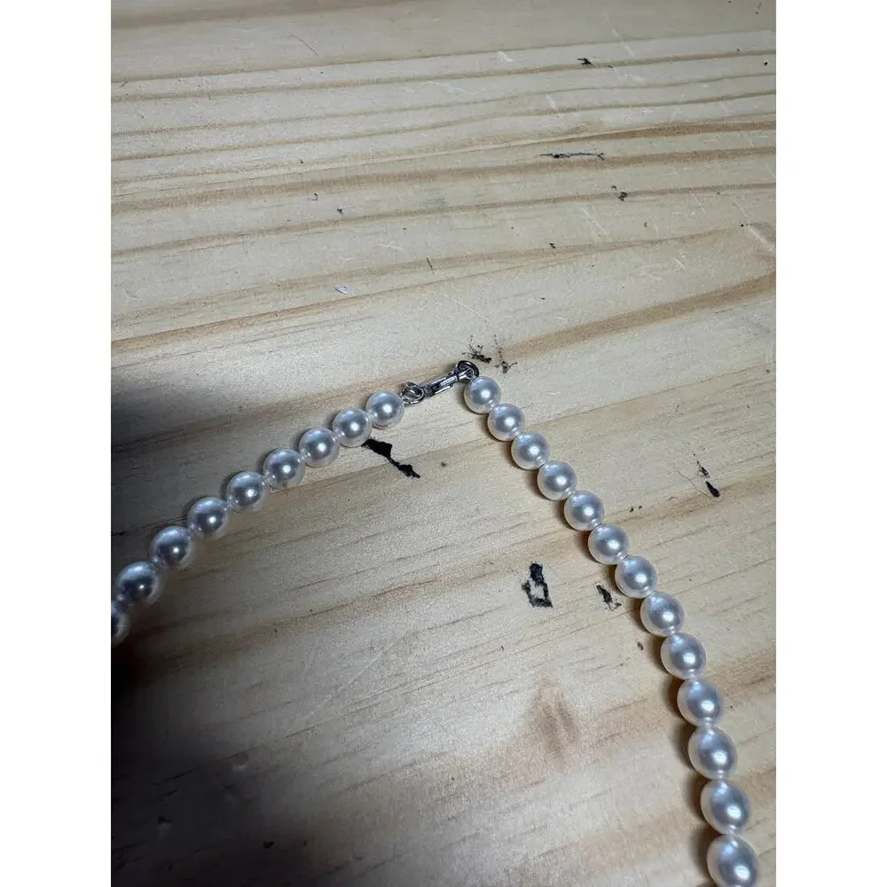 Vintage Faux Pearl CZ Sterling Silver Necklace 925 AU